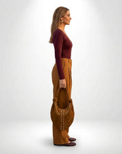 Calça Wide com Pregas Alfaiataria - Marrom