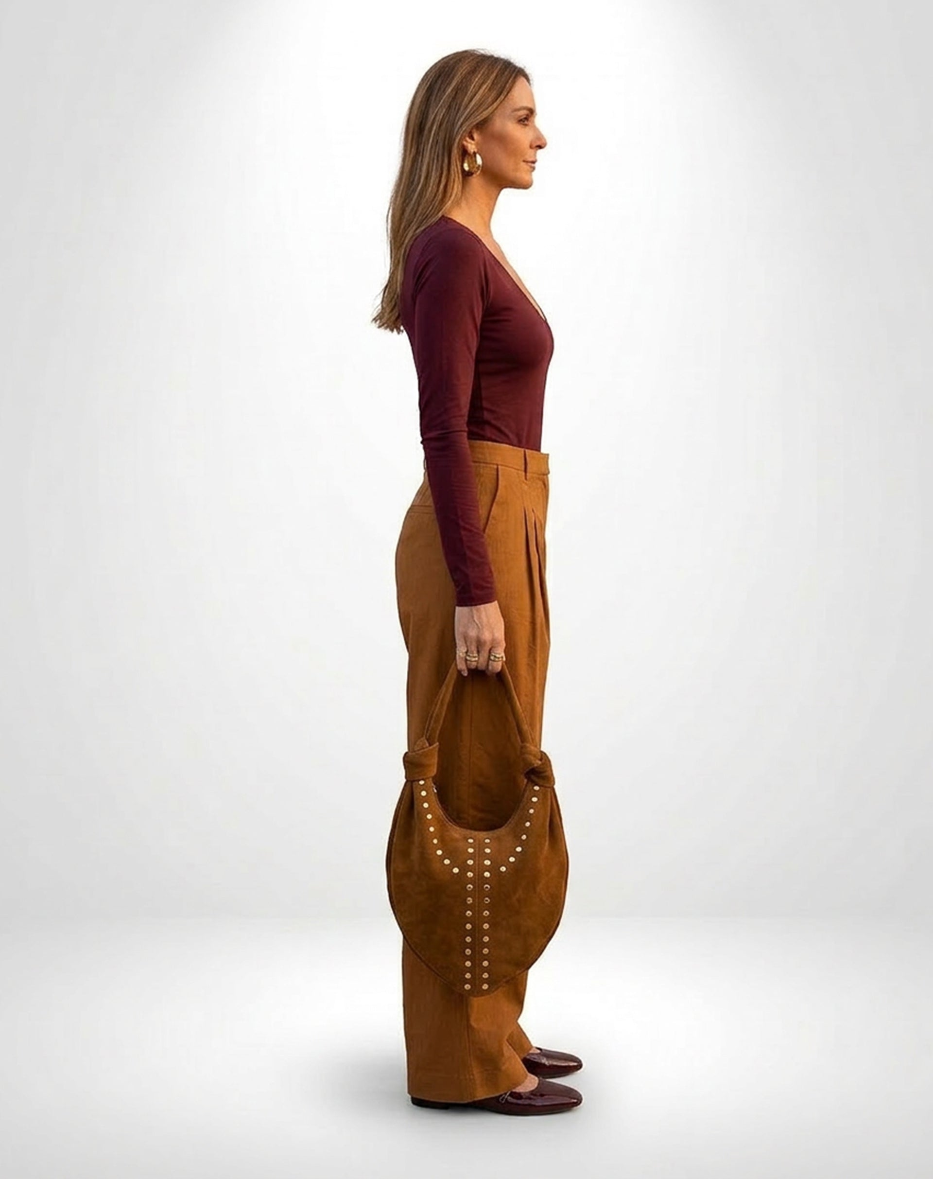 Calça Wide com Pregas Alfaiataria - Marrom