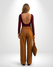 Calça Wide com Pregas Alfaiataria - Marrom