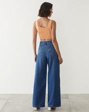 Calça Jeans Wide com Frisos - Azul Médio
