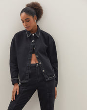 Jaqueta com Strass Jeans - Preto