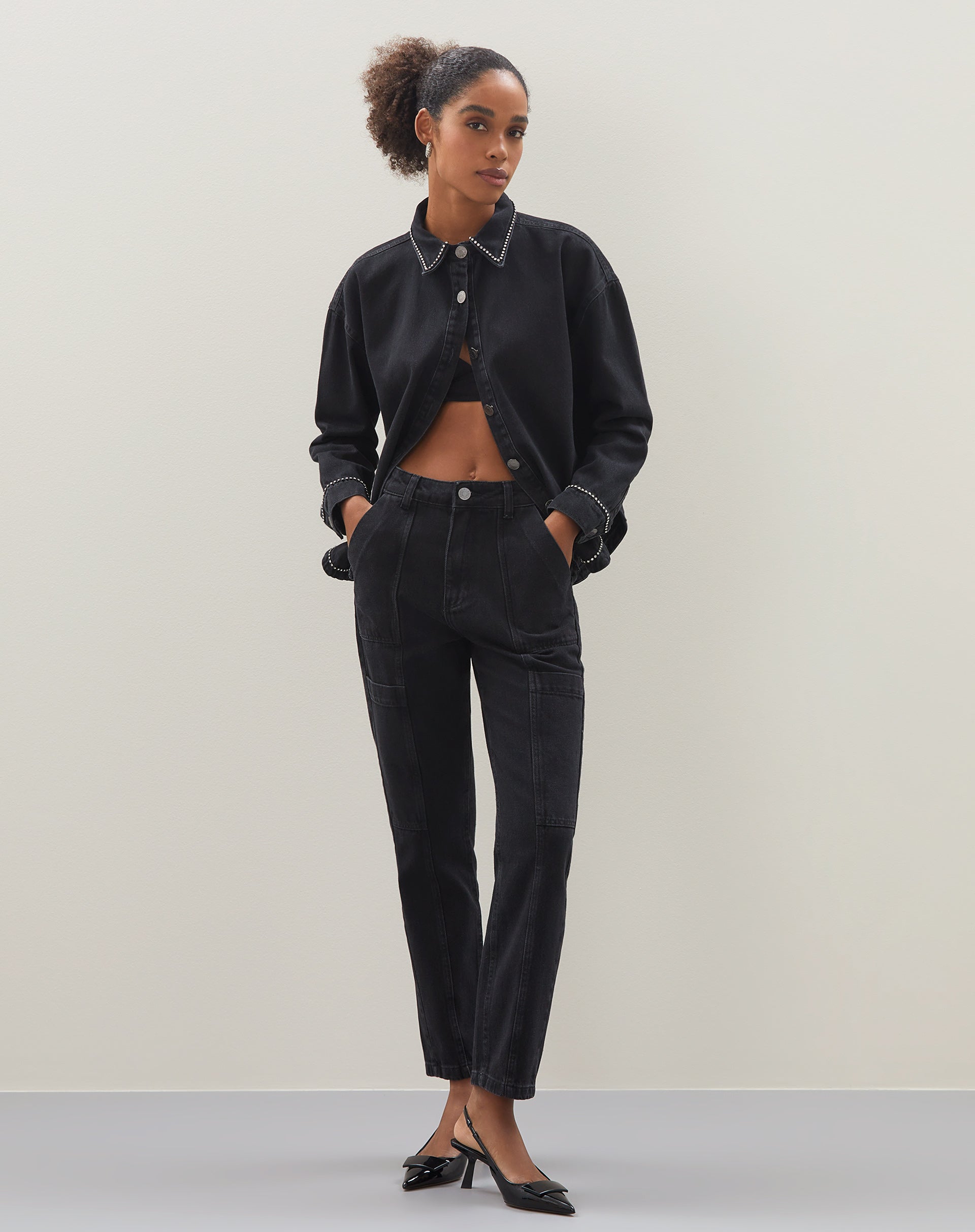 Jaqueta com Strass Jeans - Preto