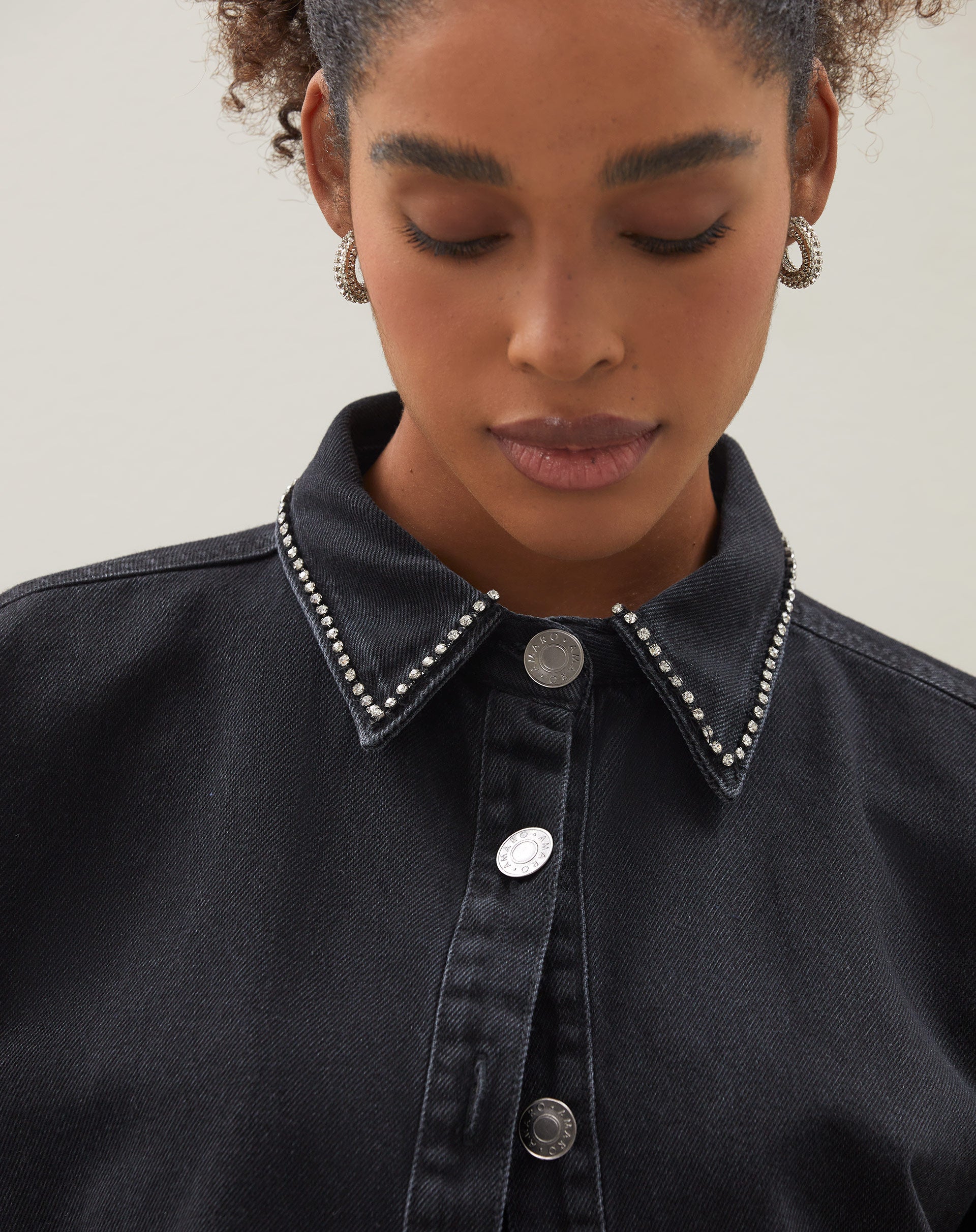 Jaqueta com Strass Jeans - Preto