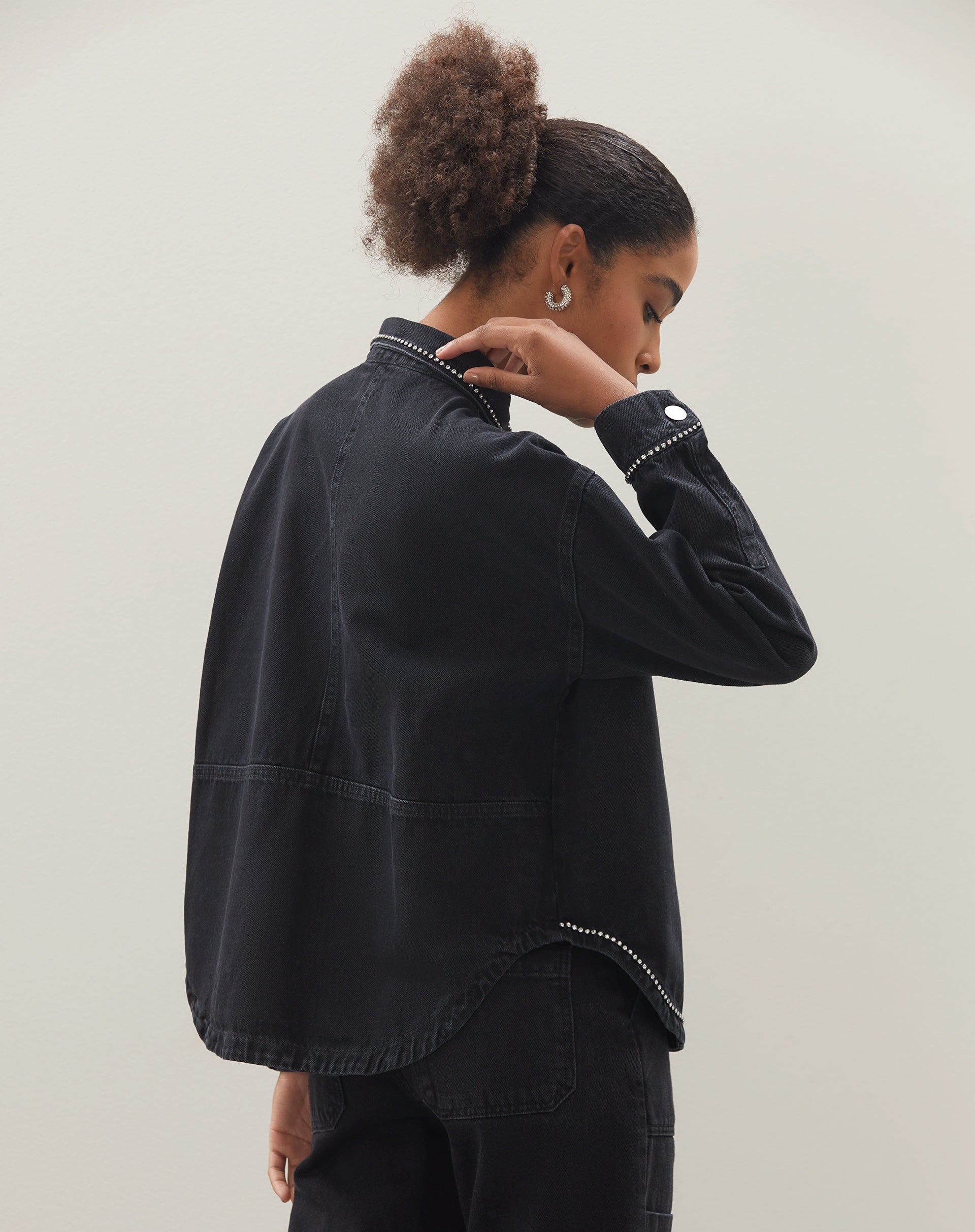 Jaqueta com Strass Jeans - Preto