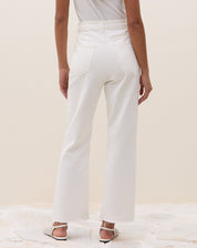 Calça Reta Cropped de Sarja - Off-white