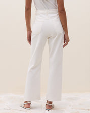 Calça Reta Cropped de Sarja - Off-white