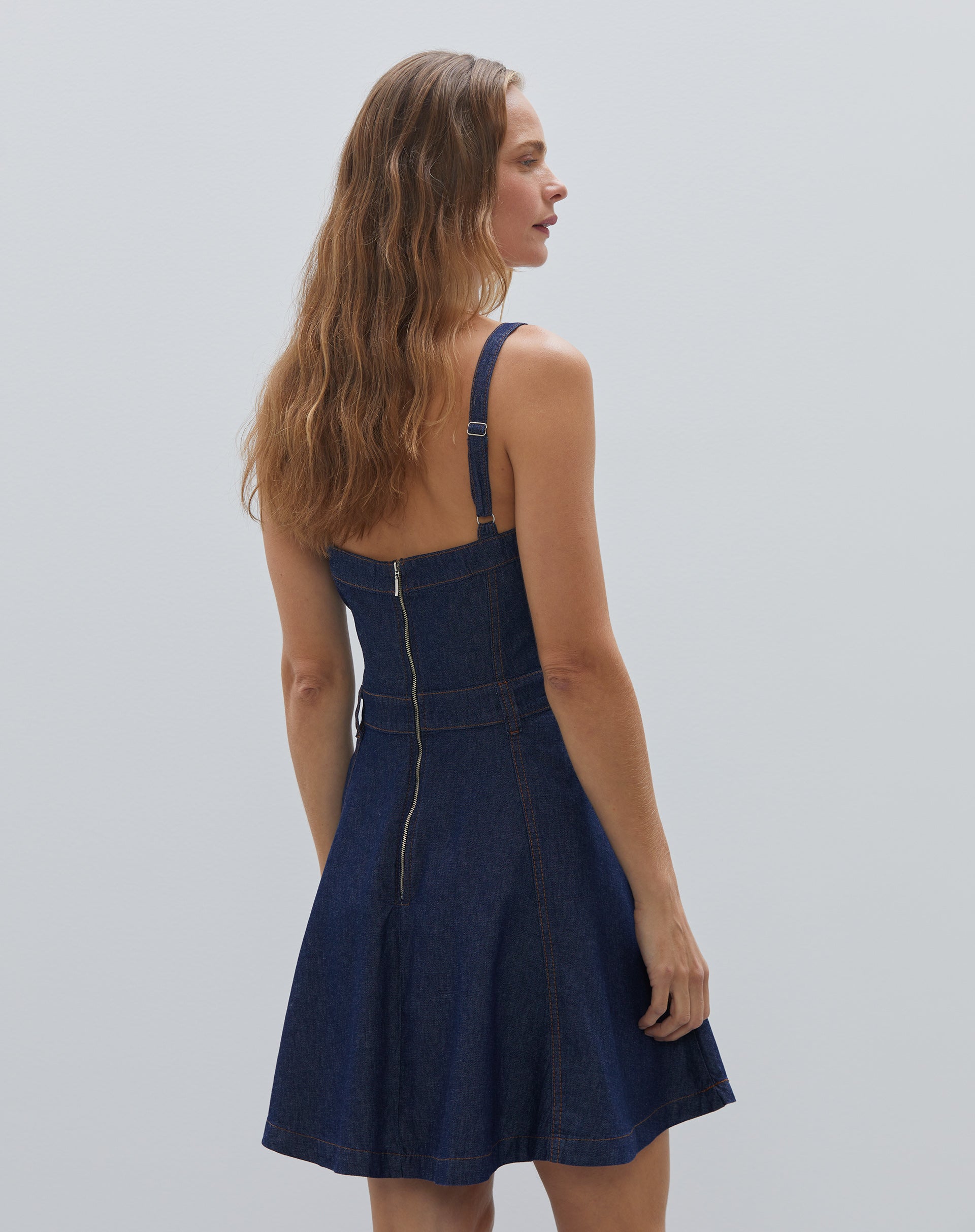 Vestido Curto Jeans Evasê - Azul Escuro