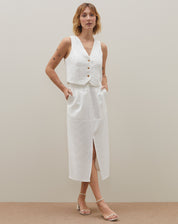 Saia Midi com Fenda Frontal Alfaiataria - Off-white