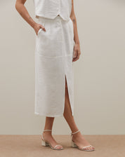 Saia Midi com Fenda Frontal Alfaiataria - Off-white