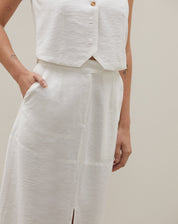 Saia Midi com Fenda Frontal Alfaiataria - Off-white