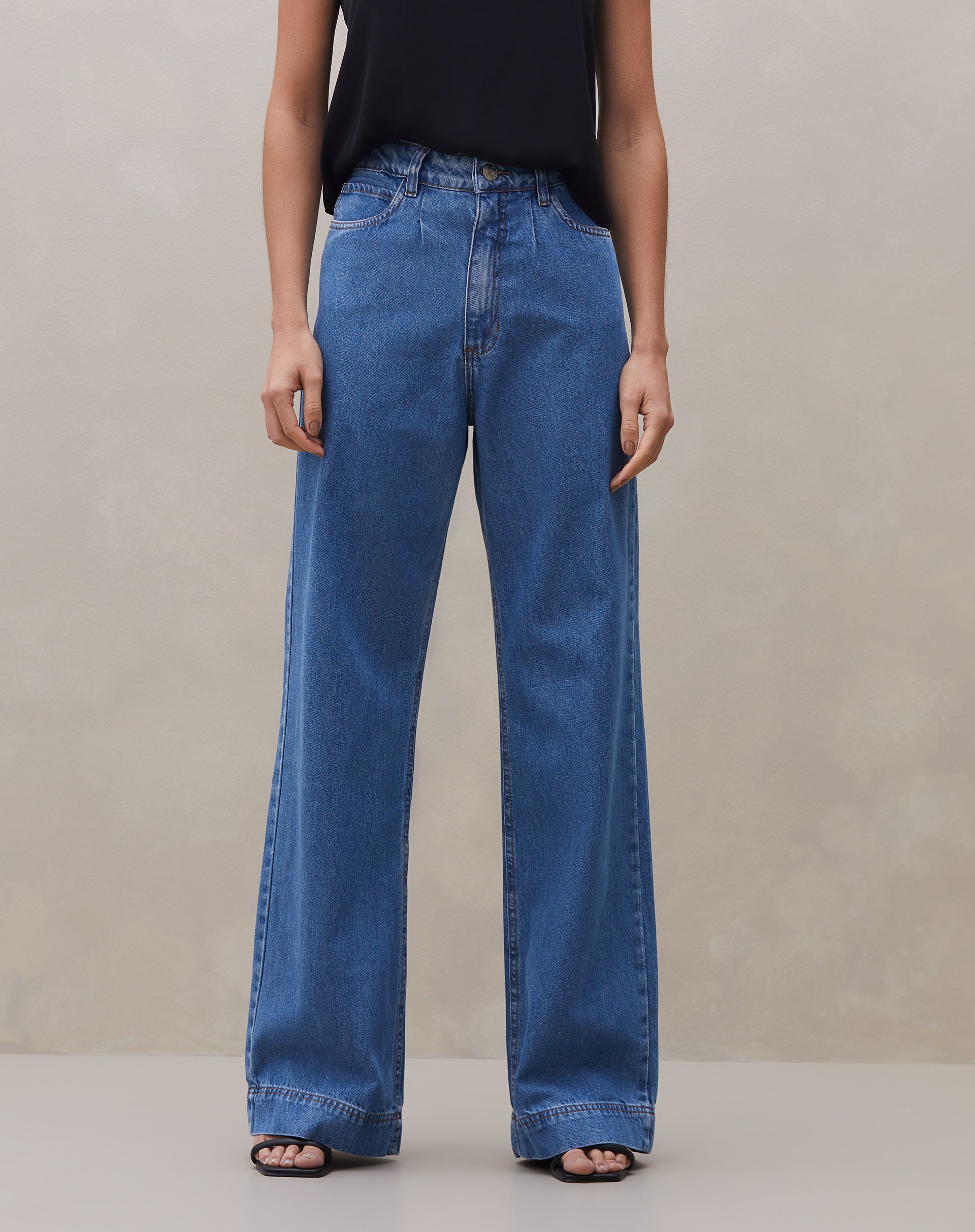 Calça Wide Leg Jeans - Azul Médio