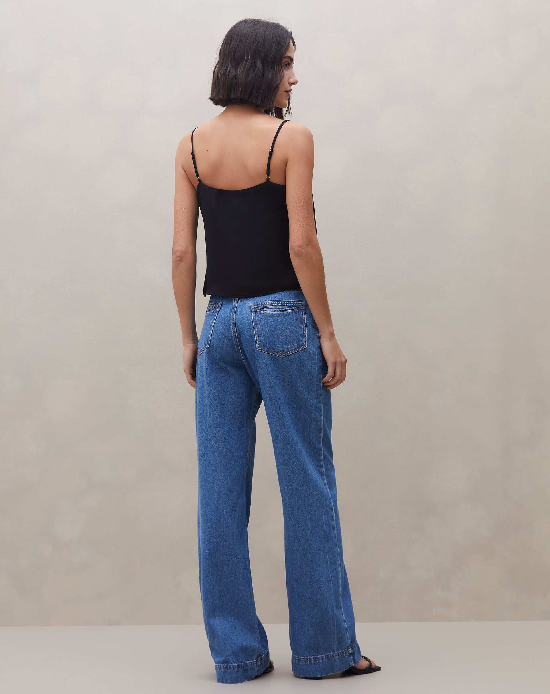 Calça Wide Leg Jeans - Azul Médio