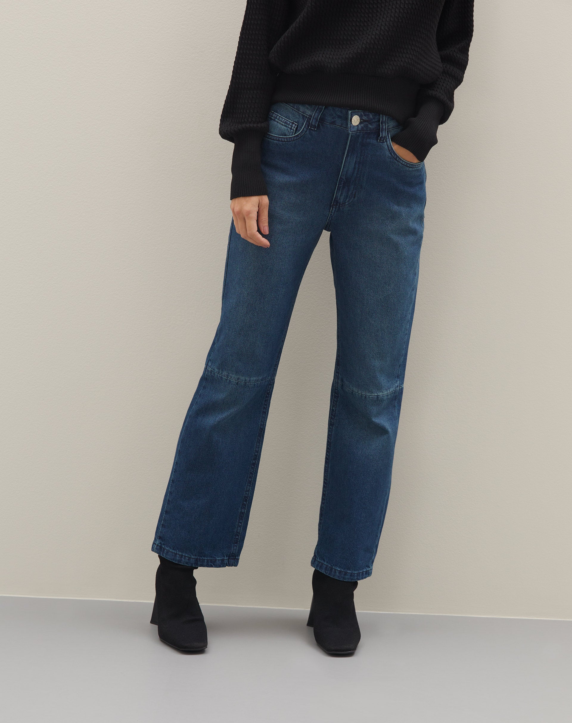 Calça Reta Cropped Jeans - Azul Médio