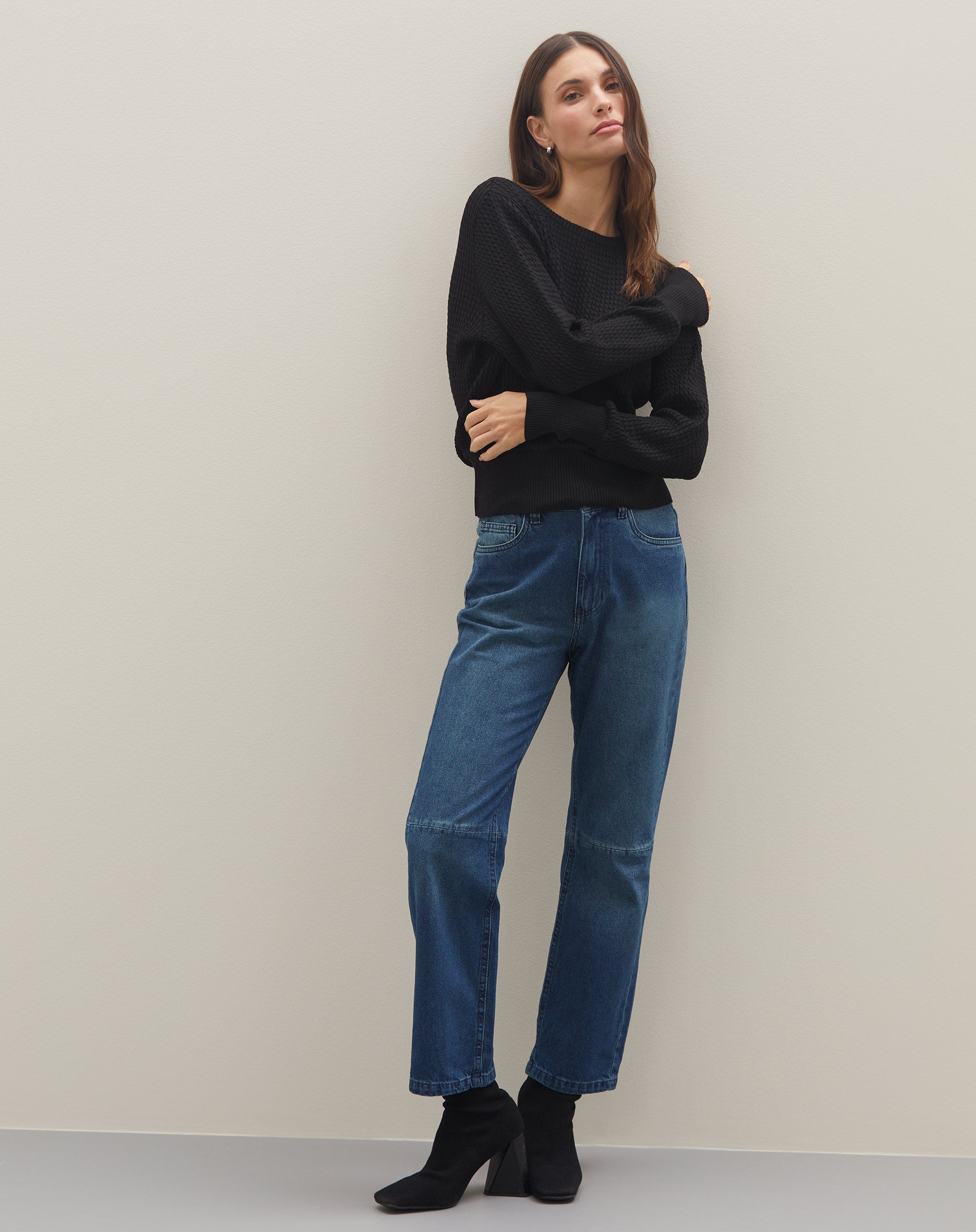 Calça Reta Cropped Jeans - Azul Médio