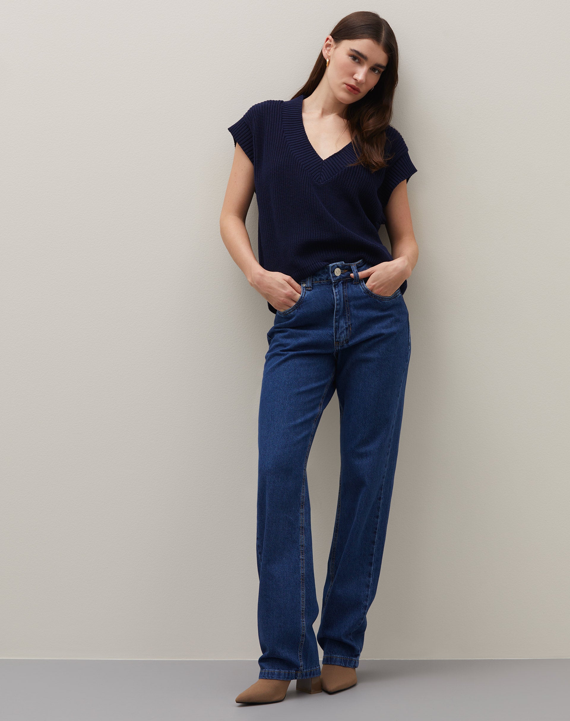 Calça Reta Jeans - Azul Médio