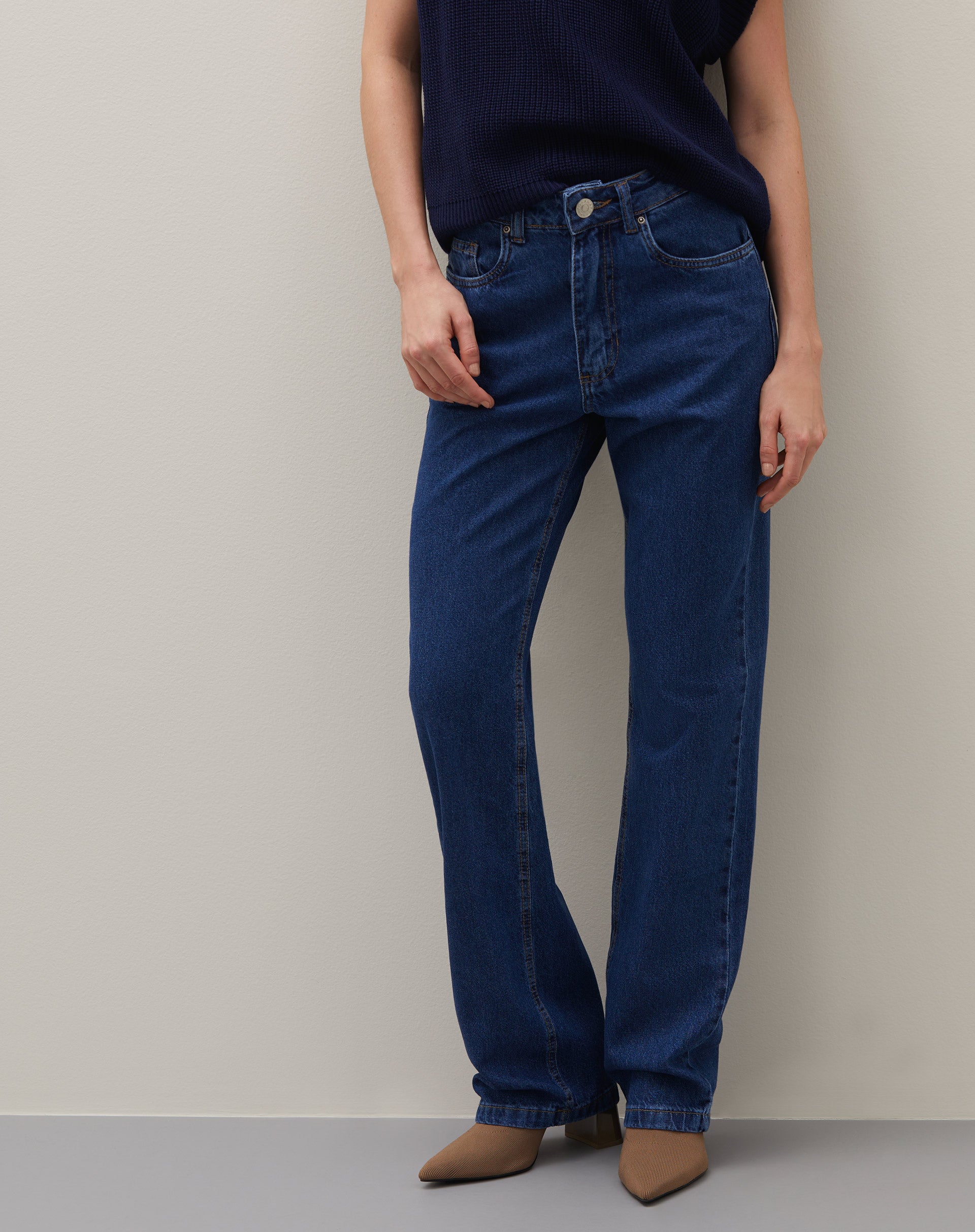 Calça Reta Jeans - Azul Médio