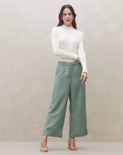 Calça Wide de Alfaiataria Risca de Giz - Verde Musgo