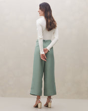 Calça Wide de Alfaiataria Risca de Giz - Verde Musgo
