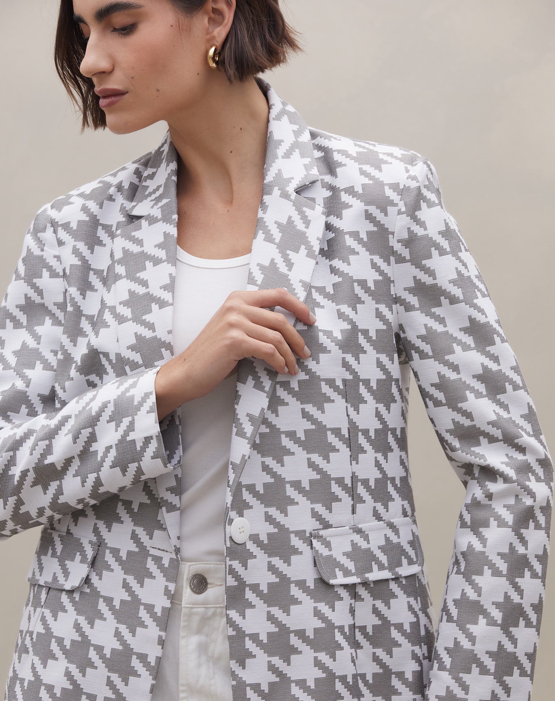 Blazer Alongado Pied de Poule - Cinza