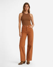 Calça Wide Leg de Sarja - Ocre