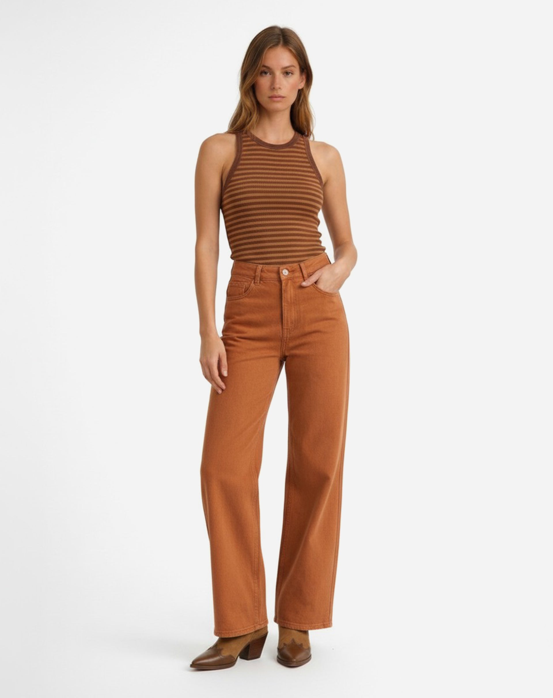 Calça Wide Leg de Sarja - Ocre