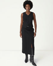 Saia Midi Com Fendas Alfaiataria - Preto