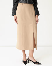 Saia Midi com Fendas Alfaiataria - Bege