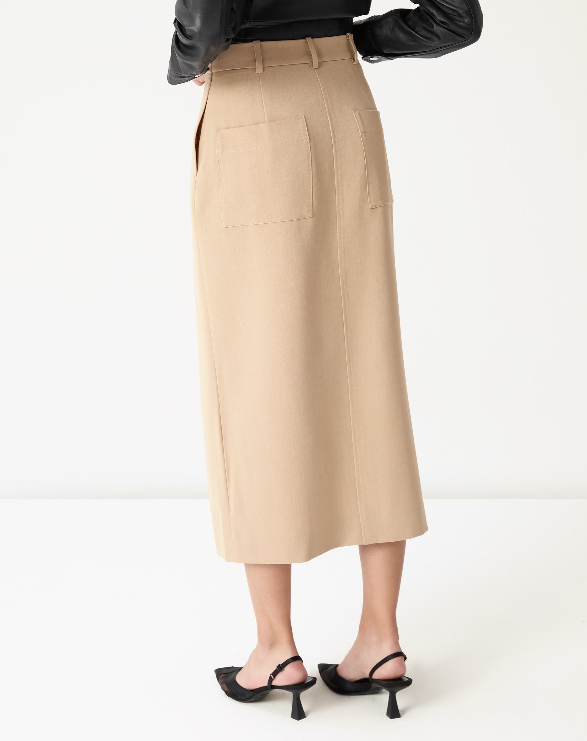 Saia Midi com Fendas Alfaiataria - Bege