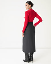 Saia Midi com Fendas Alfaiataria - Cinza