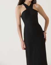 VESTIDO ALÇAS TRANSPASSADAS DE ALFAIATARIA - PRETO