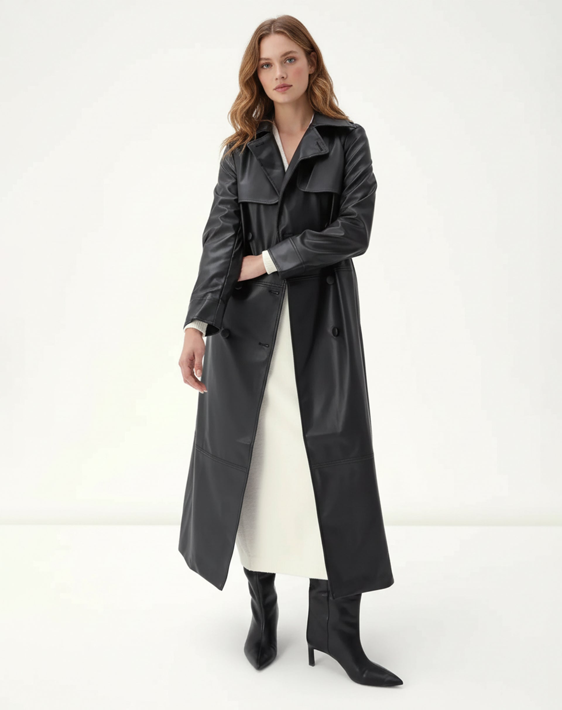 TRENCH COAT COM CINTO PU - PRETO