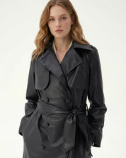 TRENCH COAT COM CINTO PU - PRETO