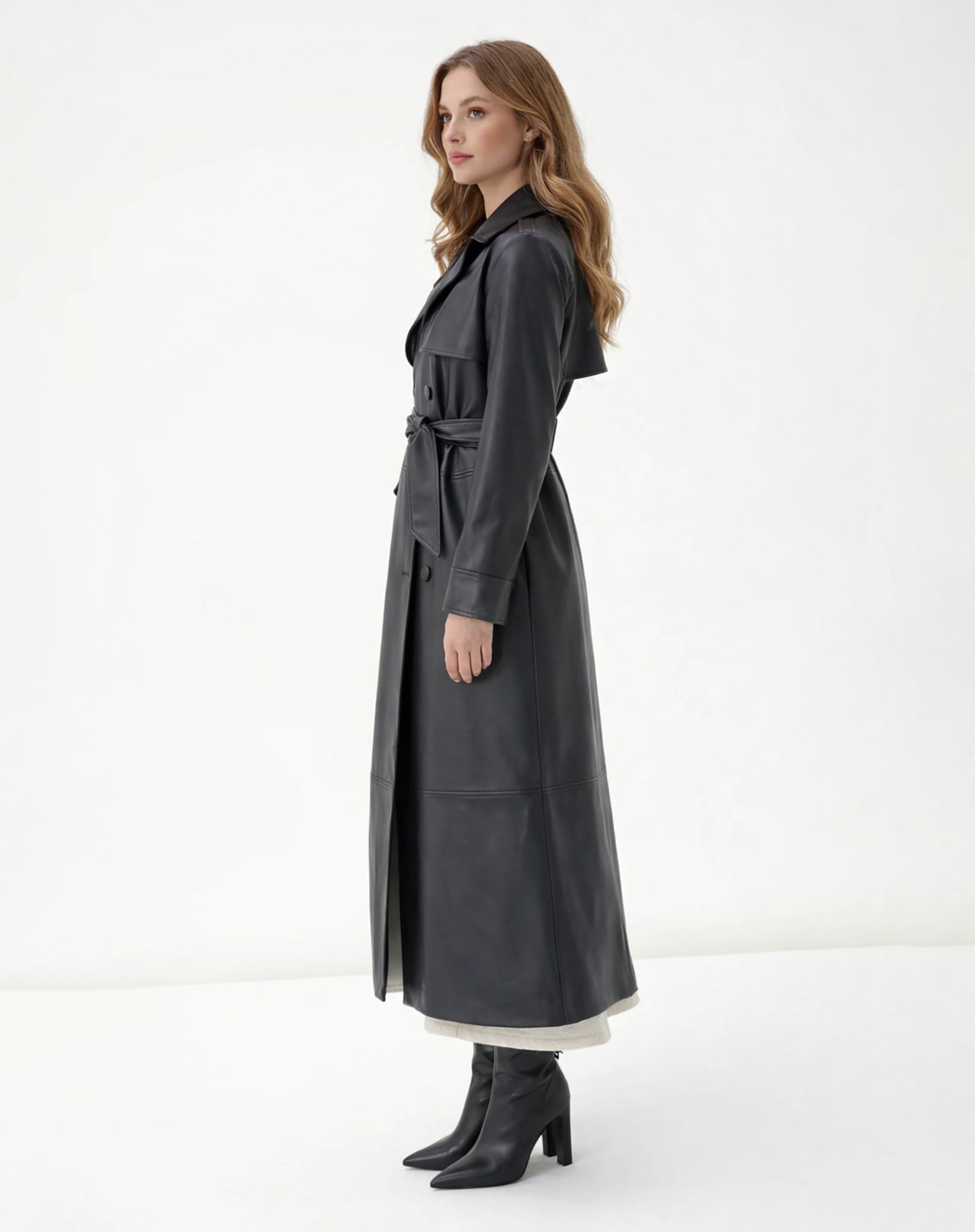 TRENCH COAT COM CINTO PU - PRETO