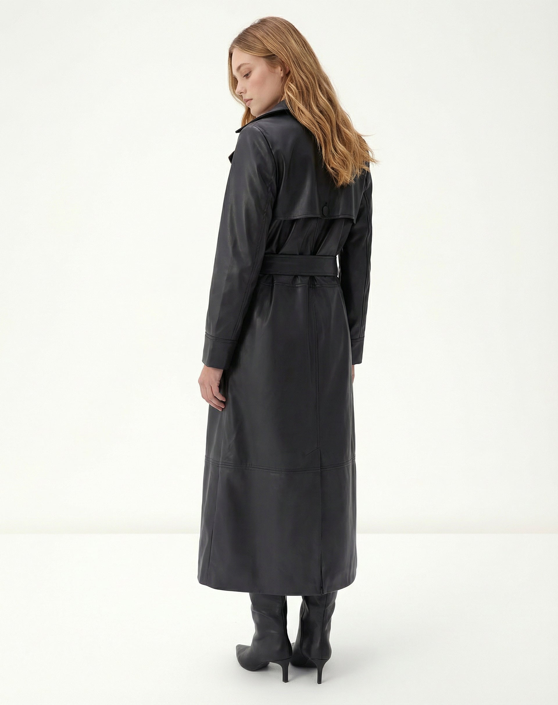 TRENCH COAT COM CINTO PU - PRETO
