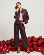 CALÇA RETA COBRA PU - VINHO