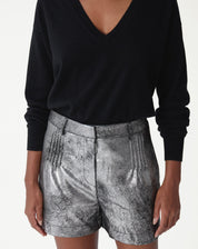 Shorts com Pregas Metalizado - Prata