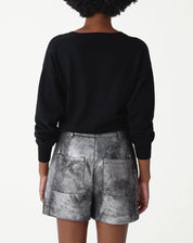 Shorts com Pregas Metalizado - Prata