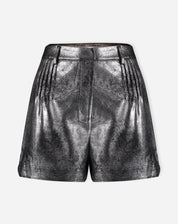 Shorts com Pregas Metalizado - Prata