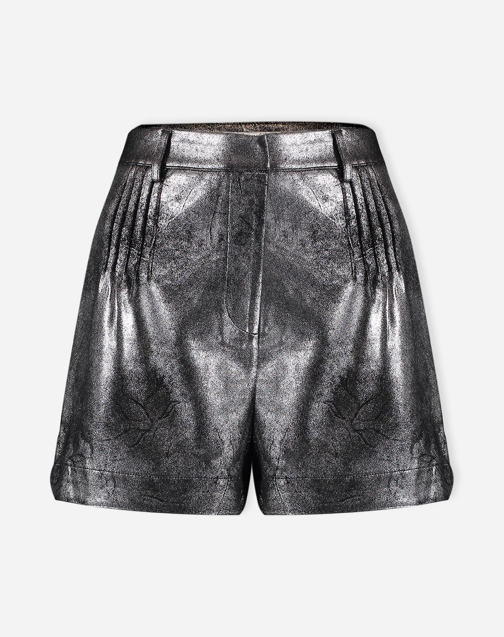Shorts com Pregas Metalizado - Prata