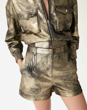 Shorts com Pregas Metalizado - Dourado