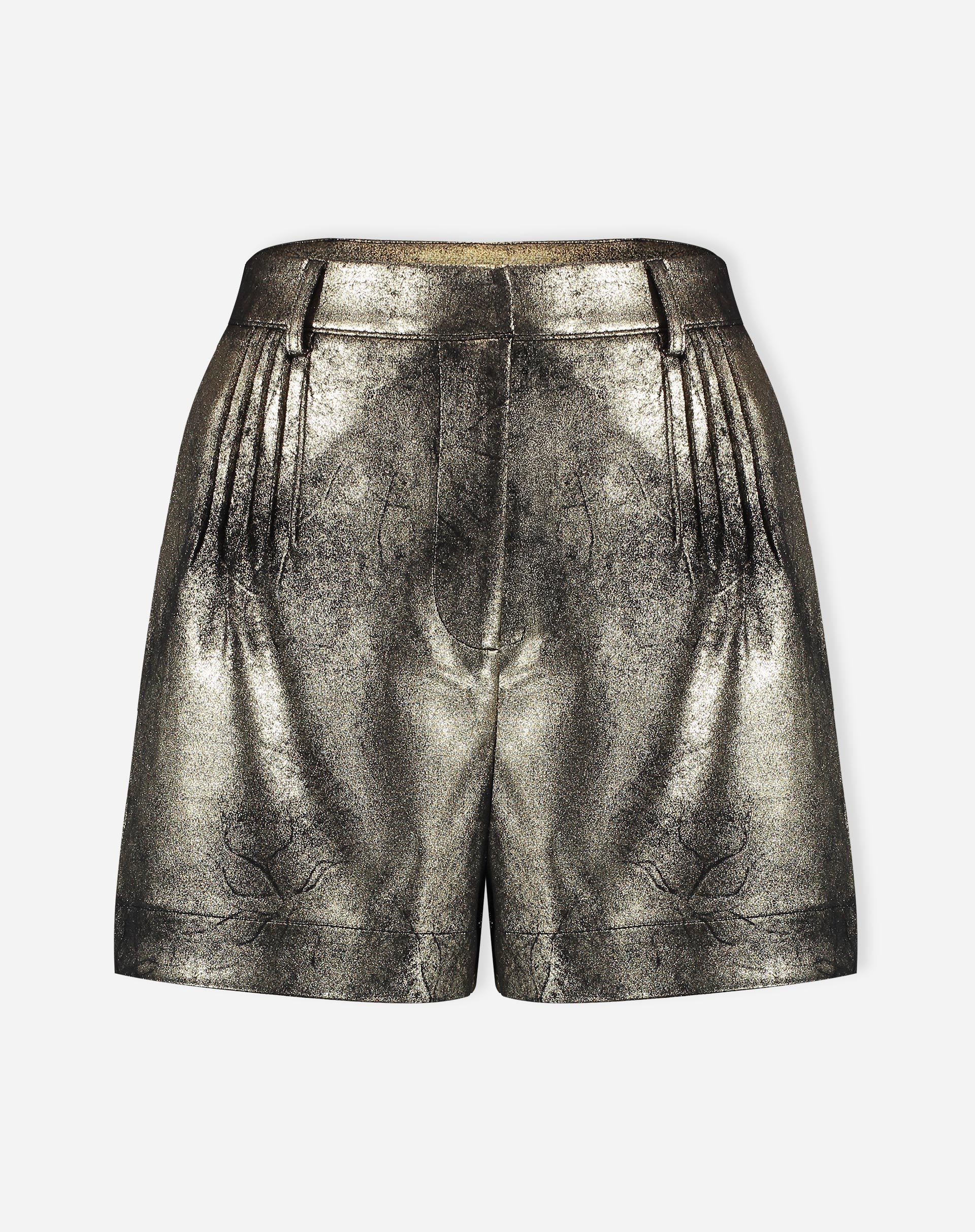Shorts com Pregas Metalizado - Dourado