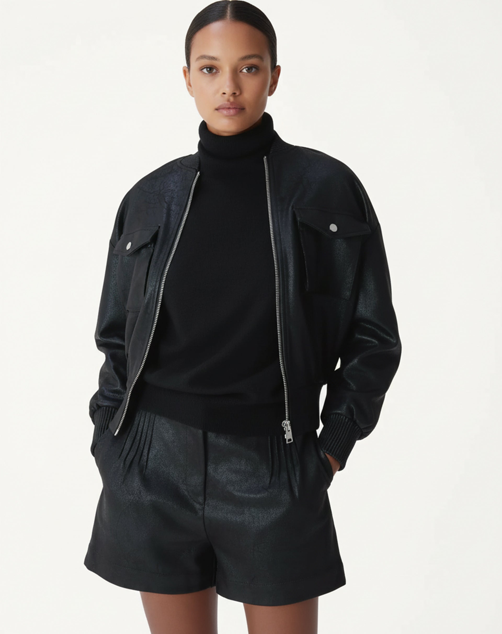 JAQUETA BOMBER METALIZADA - PRETO