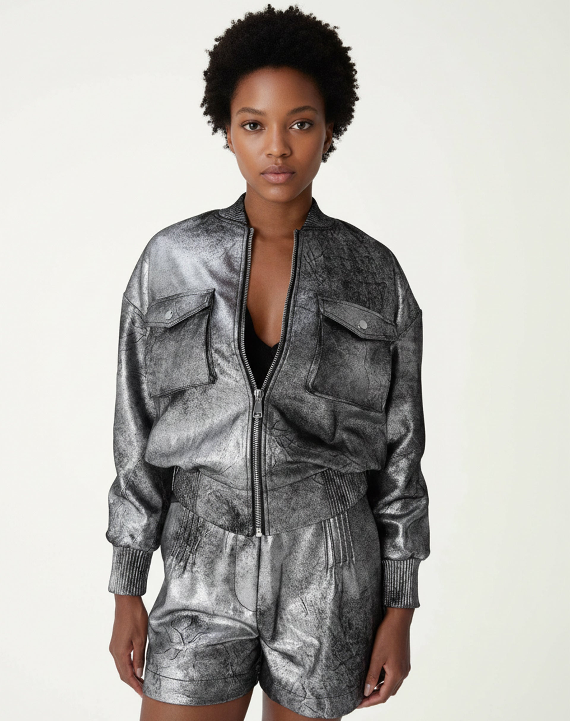 JAQUETA BOMBER METALIZADA - PRATA