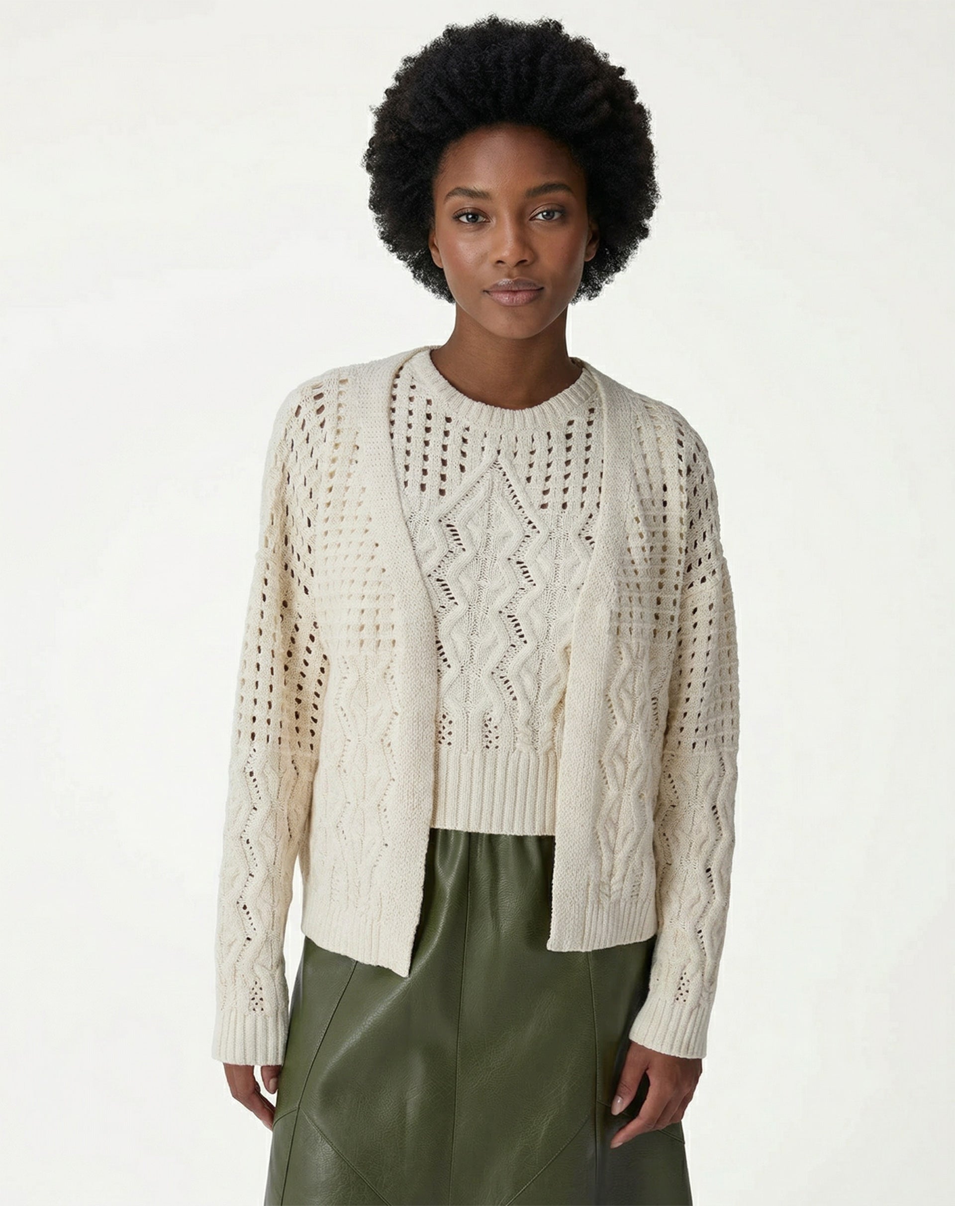 Cardigan Tricot Ponto Diferenciado - Bege