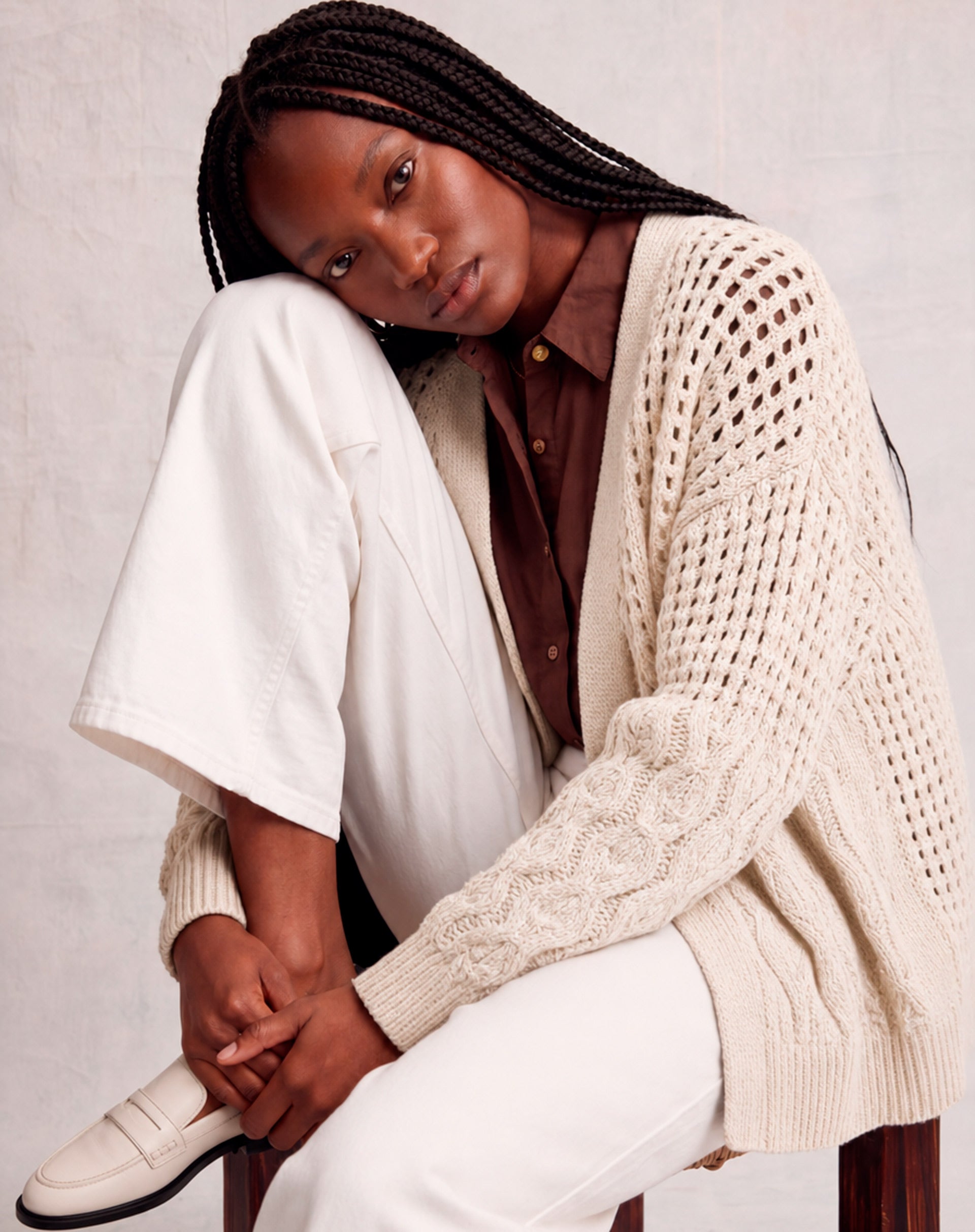 Cardigan Tricot Ponto Diferenciado - Bege