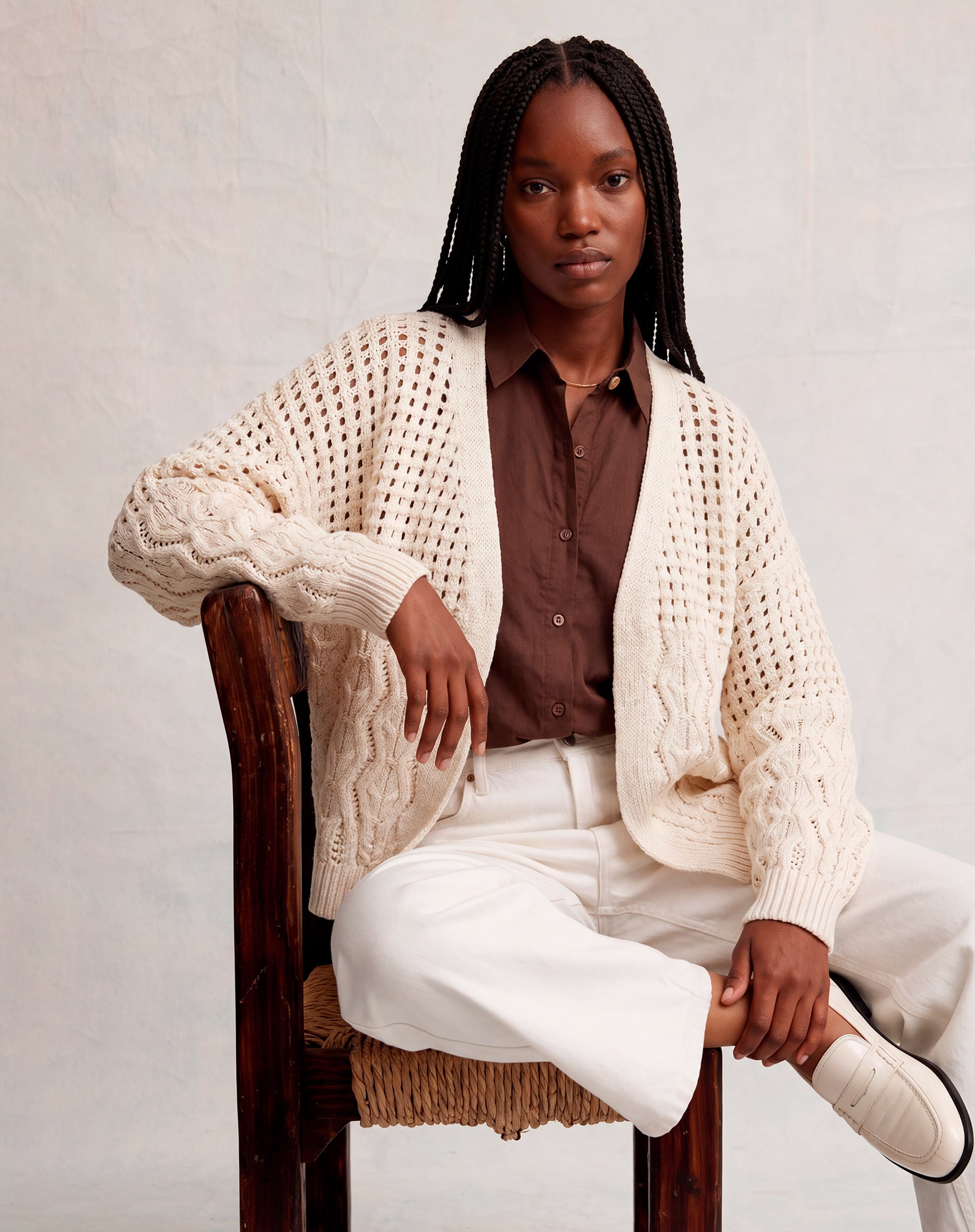 Cardigan Tricot Ponto Diferenciado - Bege