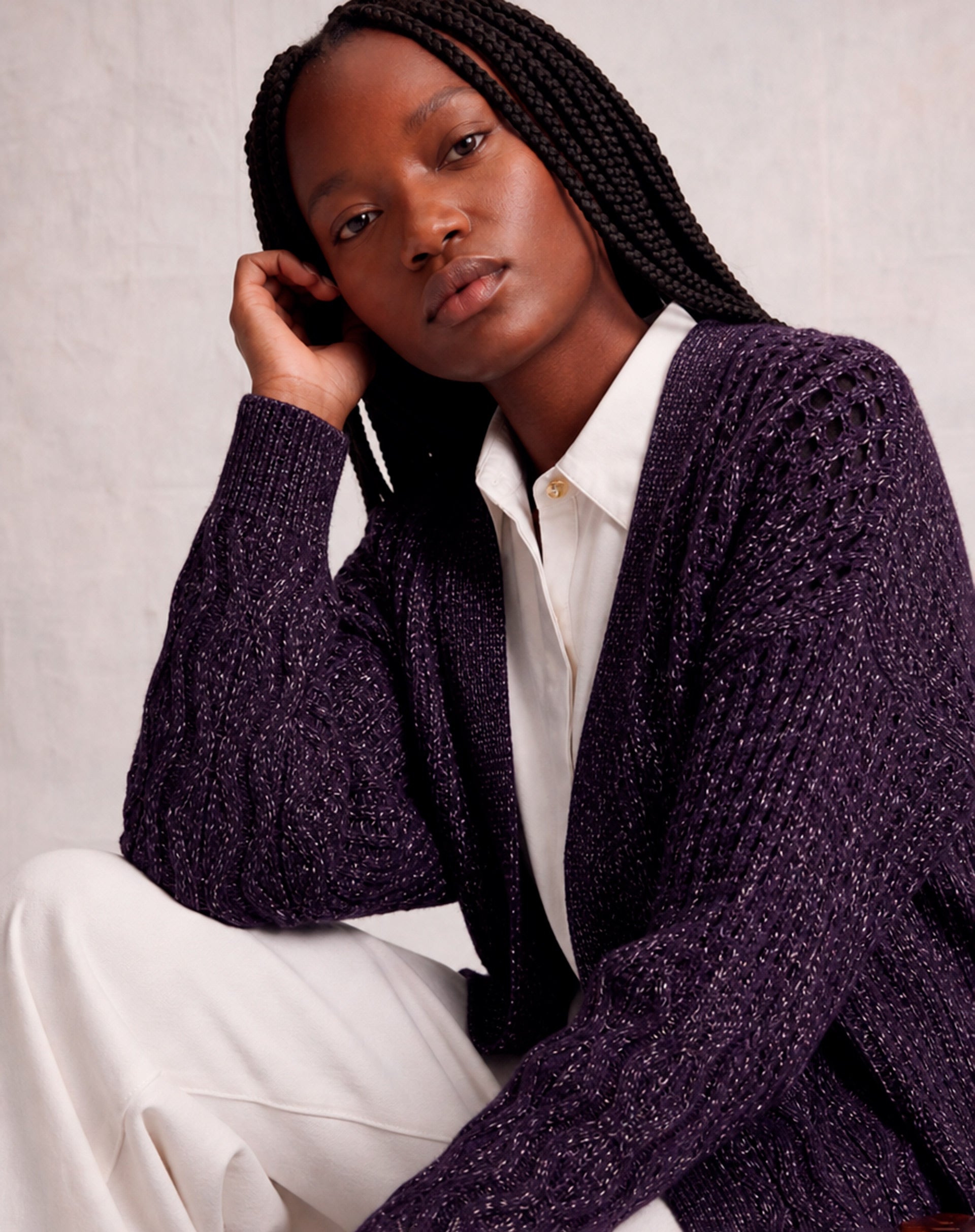 Cardigan Tricot Ponto Diferenciado - Roxo