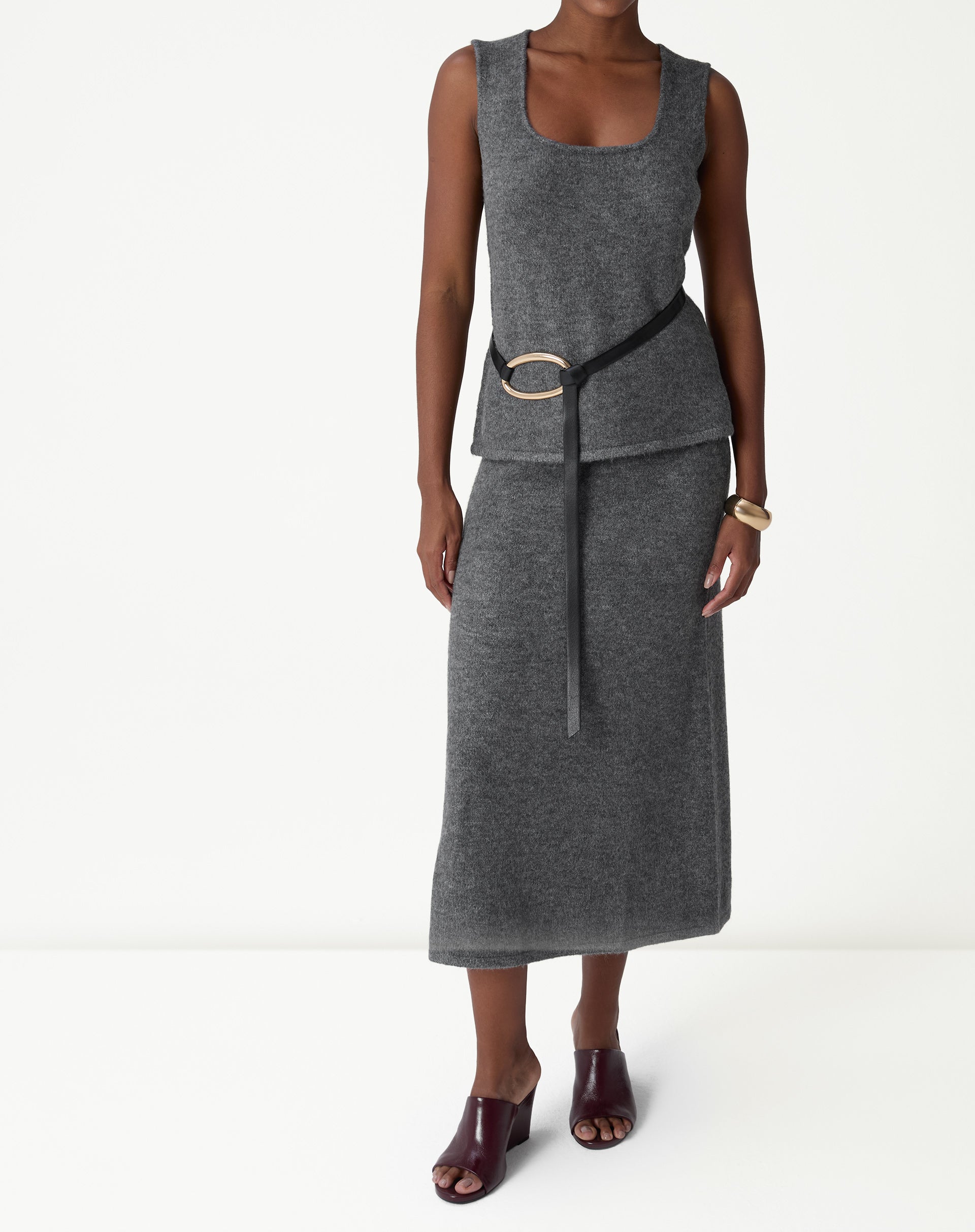 Saia Longa Tricot - Chumbo