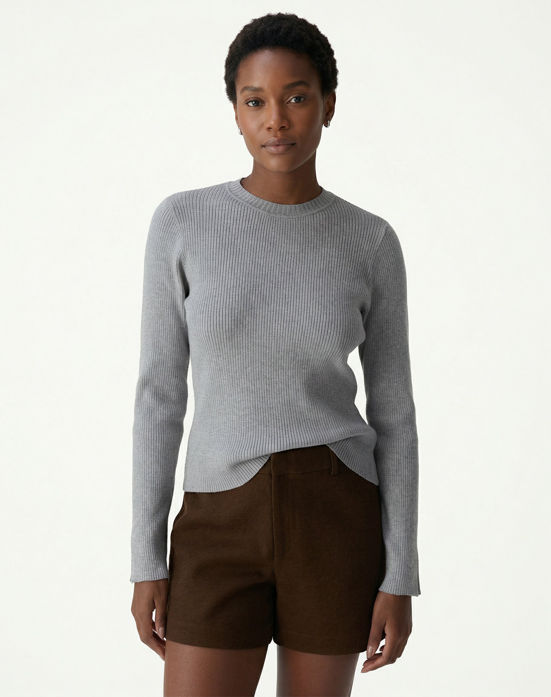 SUÉTER TRICOT GOLA CARECA - CINZA MESCLA