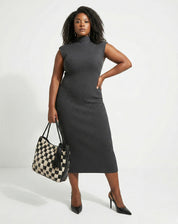 Vestido Midi Tricot Rib - Cinza Mescla Escuro